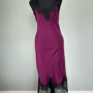 Gold Hawk Megan Silk Slip Dress Deep Violet Black Lace NWT Size M